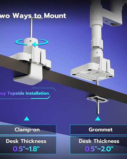 ARES WING Dual Monitor Arm Desk Mount for 17-49 Inch Ultrawide Monitors, Heavy Duty Dual Monitor Mount Holds 44 lbs, Full Motion Gas Spring Vertical Stacked Monitor Mount, 75/100 VESA Mount, White