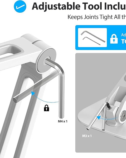 AboveTEK Multi-Angle Adjustable Tablet Stand, 360 Swivel iPad Stand Aluminum Desk Mount Fits 4'-11" Tablets White