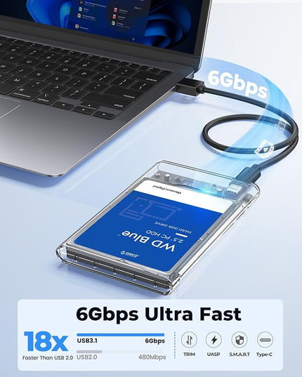 ORICO 2.5 inch Hard Drive Enclosure SATA to USB C 3.1 6Gbps External Hard Drive Case for 7/9.5mm HDD/SSD Support UASP Up to 6TB -2139C3-CR