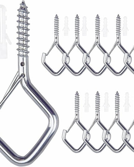10 PCS Eye Screw Hooks for Hanging Heavy Duty with Safety Buckle.Metal Ceiling Hooks for Hanging Plants,Cup,Wind Chime,Bird Feeders,christmas String Lights at Indoor&Outdoor,2.36 Inch(No Drill Bit)