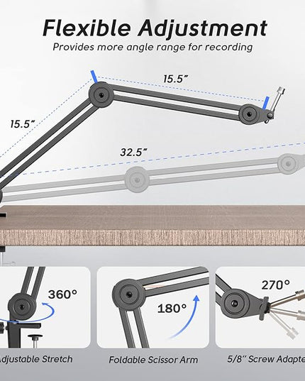 FIFINE Microphone Arm Stand-Heavy Duty Boom Arm, Suspension Scissor Adjustable Mic Stand with Desk Mount, C-calmp, 5/8" Screw, Cable Ties, for Recording Gaming Streaming Podcasting-BM63