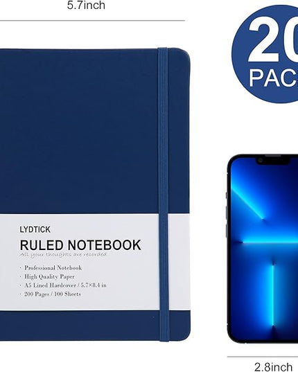 20 Pack Journals for Writing College Ruled Notebooks Journal in Bulk, Hardcover Notebooks (200Pages) for Note Talking, Lined Bullet Journals for Home School Office, 5.7"x8.4", Navy