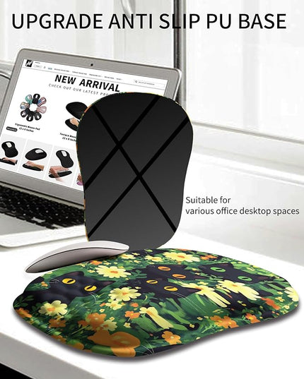 Hokafenle Ergonomic Wrist-Hugging Mouse Pad Wrist Support, U-Shaped Holding Wrist Rest Mousepad for Carpal Tunnel Pain Relief with Cushioned Memory Foam Slope Massage Bulge(10.2x8.3 in,Big Eyed Cat)