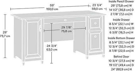 Sauder Edge Water Computer Desk with Storage Drawers, Home Office Desk, in Estate Black