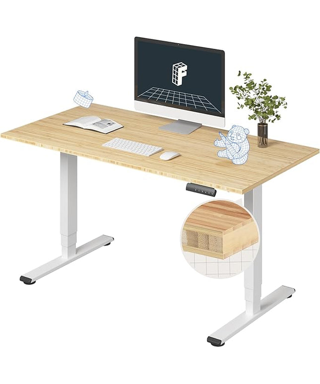 FlexiSpot E6 Bamboo 3-Stage Dual Motor Electric Standing Desk 55 x 28 Sit Stand Up Desk, Holds 220 lbs, Adjustable Height w/ Memory Presets, Solid Bamboo Desktop & White Frame, Ships in 2 Boxes