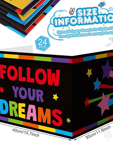 Honoson 24 Pcs Bulk Inspirational Privacy Folders for Students Cardboard Test Privacy Boards Motivational Words Desk Dividers Shield for Classroom School Study Supplies, 6 Styles(Colorful)