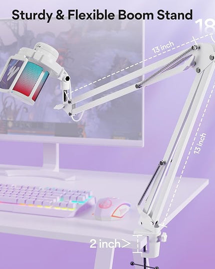 MAONO USB Gaming Microphone with Noise Cancellation, Computer PC Mic with Boom Arm, RGB Light, Mute, Gain, Monitoring Streaming Mic for Podcast, YouTube, Twitch, Discord, PS5/4, GamerWave DGM20S