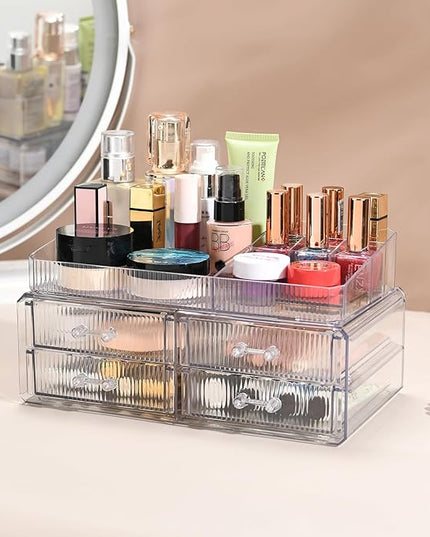 ZHIAI stackable storage drawer, transparent cosmetics storage box, cosmetics and beauty products storage organizer, suitable for makeup room, bathroom, storage room, home