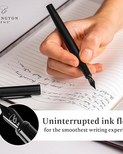 Ellington Pens Luxury Fountain Pen Set - Smooth Medium Nib - Includes 3 Ink Cartridges, Refillable Ink Converter, Gift Box - Fountain Pens For Writing, Calligraphy, Journaling, Sketching (The Stealth)