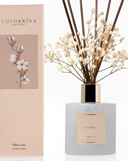 Cocorrína Reed Diffuser Set, Clean Linen 6.7 fl oz Scented Diffuser with Sticks Home Fragrance Reed Diffuser for Bathroom Shelf Decor