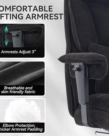Efomao Executive Office Chair, Soft-Cushioned Computer Chair with Foot Rest, Fabric Home Office Desk Chairs, Big and Tall Office Chairs, Black