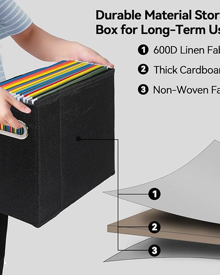 8 Packs Letter Size File Organizer, File Folders Organizer, Fabric Storage Box, Collapsible Paper Organizer with Metal Handle, Smooth PVC Rails, Only Box (Black)
