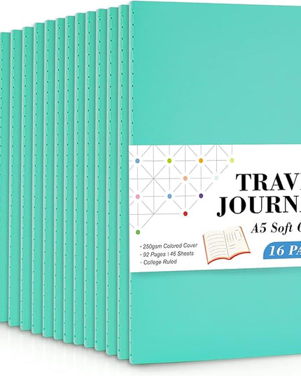 16 Pack Soft Cover Journal Bulk, Feela Lined Notebooks College Ruled for Work for Women Girl Writing, Blank Travel Journal Note Taking Notebook School Business Supplies, 8.2” x 5.5”, A5, Emerald