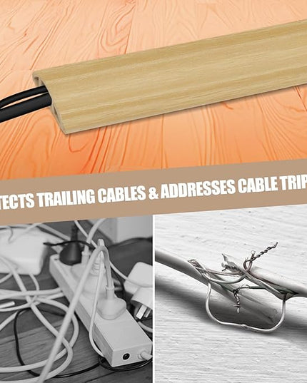Floor Cord Cover Self Adhesive Cord Hider,10FT Cable Management, Extension Strip Protector for Wires, Prevent Cable Trips for Offices, Gyms, Exhibitions Cavity:0.51"(W) x 0.3"(H) WoodLightyellow
