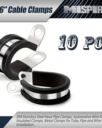 MISPIRE 9/16 Inch Rubber Cable Clamps, 304 Stainless Steel Hose and Pipe Clamps, Automotive Wire Insulated Tubing Fasteners for Cord & Wire Installation, 10-Pack