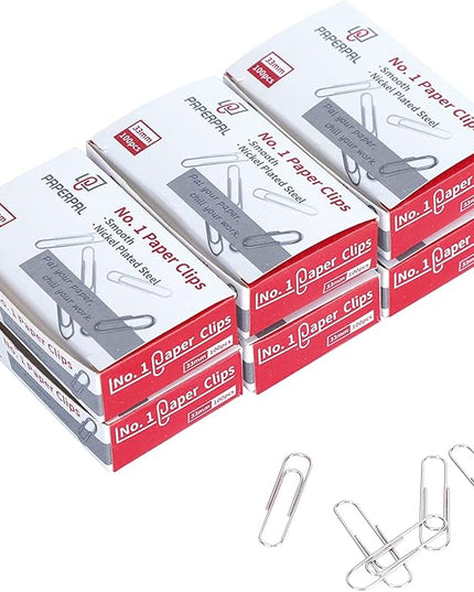 PAPERPAL Paperclips for Office School & Personal Use, #1 Smooth Paper Clip (1-2/7"), 600 Medium Paper Clips (6 Boxes of 100 Each), Silver