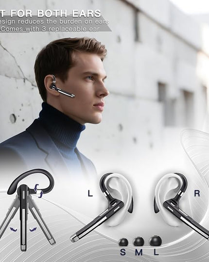 Boytond Bluetooth Headset V5.4,100 Hrs Talk Time Single-Ear Earphone,CVC8.0 Noise Cancelling Earpiece,Wireless Headset with Mic for Work,Driving Headset for Android, iOS, Laptop, Office, Truck Driver
