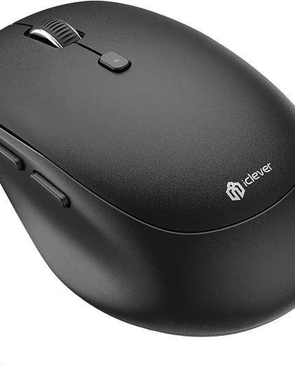 iClever Bluetooth Mouse, Dual Mode Wireless Mouse for Laptop (BT5.0/3.0 & 2.4G), USB-C Rechargeable, Silent Click, 4-Level 2400 DPI, 3 Device Switch, Portable Ergonomic Mouse for Windows, Mac, Android