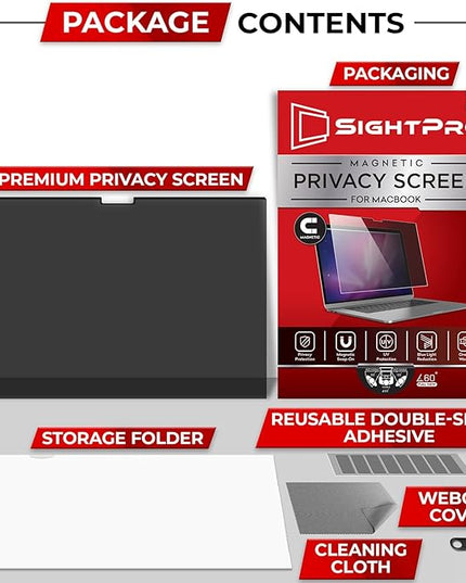 SightPro Magnetic Privacy Screen for MacBook Pro 13 Inch (2016, 2017, 2018, 2019, 2020, 2021, 2022, M1, M2) Removable Laptop Privacy Filter Shield and Protector
