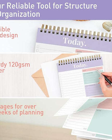 Sweetzer & Orange Daily & Weekly To Do List Notepad – Undated Work Planner & Organizer with Wish List Section, 52-Sheet Coiled Task Pad for Productivity – MAUVE To Do List Notebook for Work