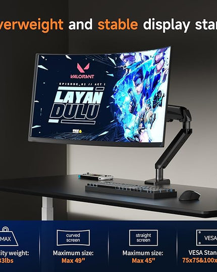Pholiten Adjustable Rotating arm for Monitor Stand - Supports 1-33lbs Weight, Supports 45 inch Straight screen/49 inch Curved Screen, Compatible with VESA 75x75-100x100mm Desktop Monitor Mount
