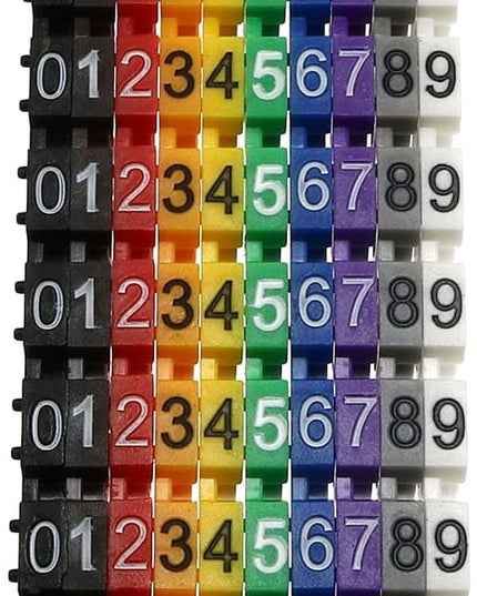 100pcs 6mm Colourful C-Type Marker Number Tag Label for 6-10mm Wire, Cable Markers in A Box for RJ45 Cat6 and Cat5E, RG TV Cables