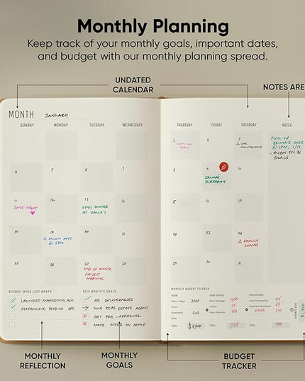 PRODUCTIVITY STORE Pro - Undated, 2026 Planner, 5.8” x 8.3” - The #1 Productivity Planner to Achieve Your 2026 Goals - Planner 2026-2027 - Brown - A5