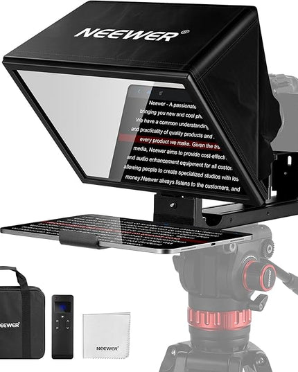 NEEWER Basics X12B Aluminum Alloy Teleprompter 12" for iPad Tablet DSLR Camera, Bluetooth, No Assembly, Remote & App Control, Compatible with iOS Android, Black, for Streaming