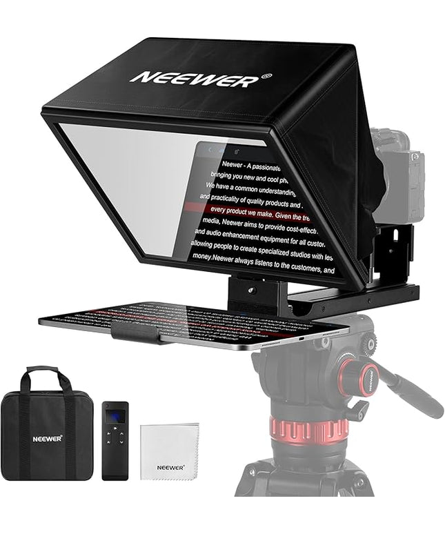NEEWER Basics X12B Aluminum Alloy Teleprompter 12" for iPad Tablet DSLR Camera, Bluetooth, No Assembly, Remote & App Control, Compatible with iOS Android, Black, for Streaming
