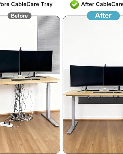 Oxford Cloth Under Desk Cable Management Tray,No-Drill 48" Desk Cable Management Organizer with Clip/Screw Installation,Holds Up to 70 lbs,Fabric Cable Management for Home,Office & Gaming Computer