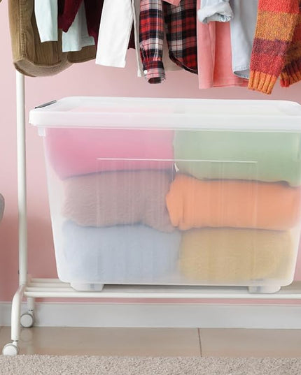 4-Pack 42 L Clear Plastic Storage Container Bin with Lids and Latch Buckle, Clear Storage Latch Box/Bin with Wheels