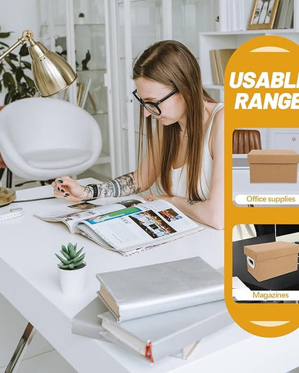 Uonlytech Thickened Kraft Paper Storage Box with Lid, Portable Desktop Organizer for Documents and Sundries, Versatile Office and Home Storage Container