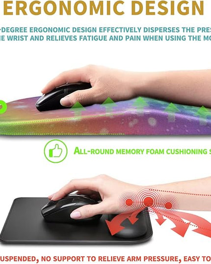 Hokafenle Ergonomic Mouse Pad Wrist Support with Massage Design, Wrist Rest Pain Relief Mousepad with Memory Foam&Non-Slip PU Base, Mouse Pads for Wireless Mouse & Desk (12x8 inch,Rainbow Bubble)