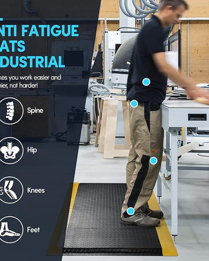 3 x 7 FT Anti Fatigue Mats Industrial 15/16 Inch Thick Soft Sponge Ergonomic Mat Durable Heavy Duty Diamond Plate Work Mat for Standing Non Slip Industrial Grade Floor Mat for Leg & Back Pain