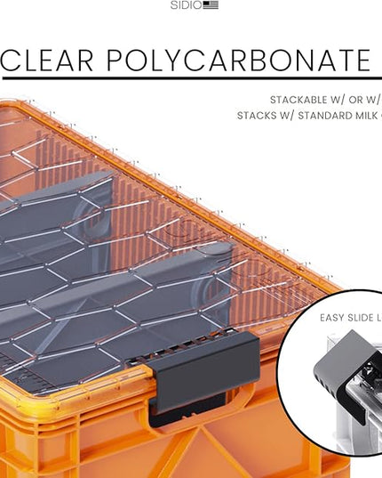 SIDIO Crate Pro Pack - 2 Full-Size & 1 Half-Size Heavy Duty Stackable Storage Bins, Totes and Containers with Lids and Dividers - Durable Plastic Organizer for Home, Office, Garage, and Outdoor Use