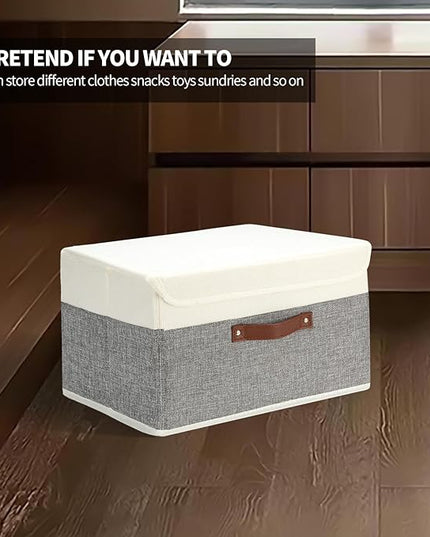 9 Pack Decorative Storage Bins Containers & Fabric Bins with Lids Storage Baskets for Shelves Drawers, Desktop, Closet, Playroom, Classroom, Office, Bedroom, Home, Garage (white/grey, 14.9X10X10)