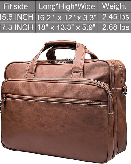 seyfocnia Leather Laptop Bag, Men's 15.6 Inche 17.3 Inche Messenger Briefcase Business Satchel Computer Handbag Shoulder Bag
