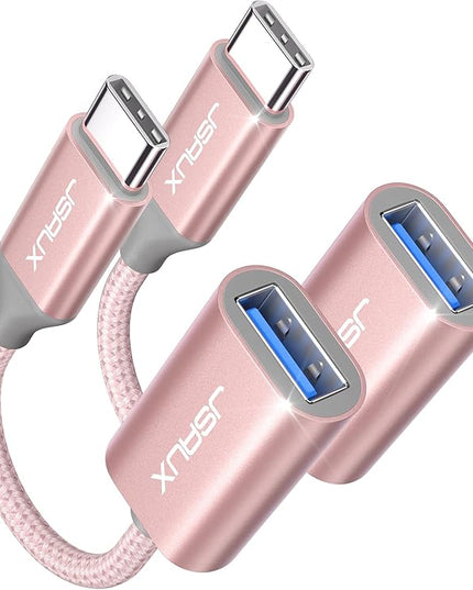 JSAUX USB C to USB 3.0 Adapter [2 Pack], USB C Male to USB Female OTG Cable Adapter Compatible with MacBook Pro/Air, iPhone 17 Pro Max/iPhone Air/16e/16/15 Series, Samsung Galaxy S25/S24/S23-Pink