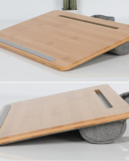 SUMISKY Portable Laptop Desk with Cushion and Phone Holder Bamboo Laptop Stand for Sofa Fits Up to 14 Inches