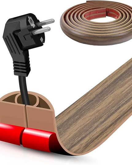 Floor Cord Cover Self Adhesive Cord Hider,10FT Cable Management, Extension Strip Protector for Wires, Prevent Cable Trips for Offices, Gyms, Exhibitions Cavity:0.39"(W) x0.27(H) Woodsmokedbrown