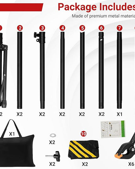 JSungo 10x6.5 FT Backdrop Stand for Parties, Adjustable Photo Backdrop Stand Kit with Carrying Bag, Portable Background Stand Backdrop for Wedding, Photoshoot, and Photo Studio