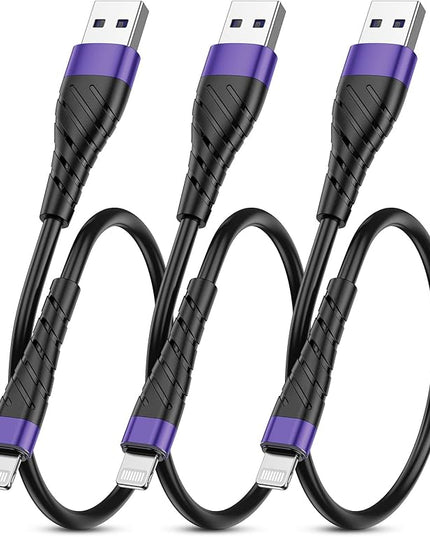 OIITH MFi Certified Short for iPhone Charger Cable 3 Pack 1 Ft, 12 inch for Lightning Charging Cord, Fast 2.4A for iPhone Data Cord Compatible with iPhone12/11/XS/Max/XR/X/8/8P/7P/6/iPad - Purple