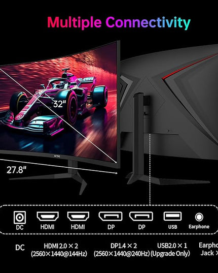 KTC 32 Inch 240Hz Curved Gaming Monitor, 2K 1440P Computer PC Monitor with 1000R 1ms Frameless, Adaptive Sync,122% sRGB, HDMI, DisplayPort, Tilt Adjustable, H32S25E