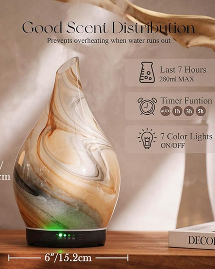 Porseme 280ml Essential Oil Diffuser Glass Color Changing Aroma Air Diffusers Aromatherapy Ultrasonic Cool Mist Humidifier 7 Running Hours Waterless Auto-Off for Sleeping, Yoga, Spa (Jupiter)