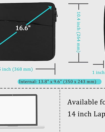 Laptop Sleeve case 14 inch, Protective Soft Padded Computer Carrying Bag Durable Laptop Cover Compatible with 14" MacBook HP Lenovo Dell ASUS Acer Chromebook Notebook Bag, Black