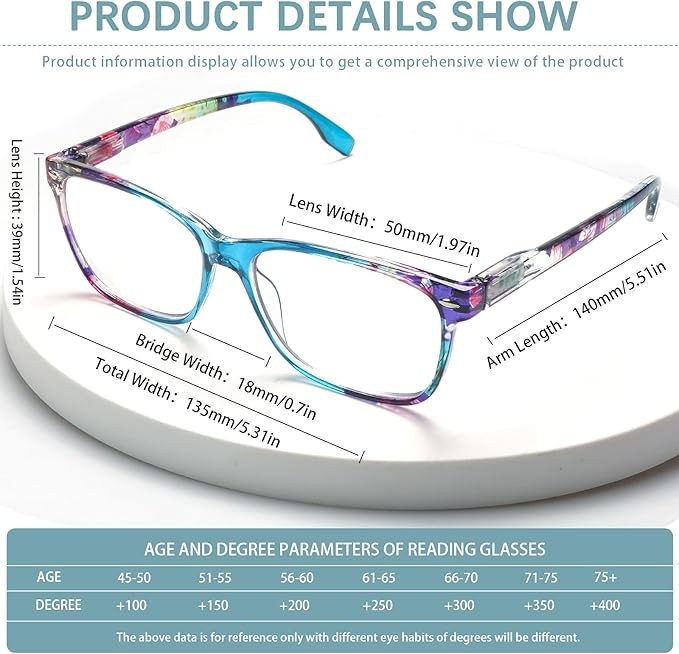 CLASAGA Progressive Multifocus Reading Glasses for Women, Pattern Print Blue Light Block Stylish Ladies Computer Readers