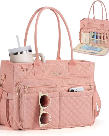 Teacher Bags for Women, 15.6 inch Laptop Work Tote Nurse Bible Bag Quilted Shoulder Handbag for Work, Daily, School, Travel
