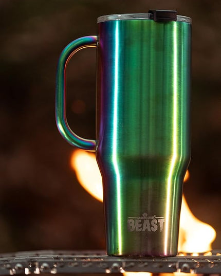 Beast 42 oz Tumbler with Handle Stainless Steel Vacuum Insulated Coffee Ice Cup Double Wall Travel Flask (Rainbow)