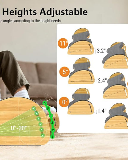 Bamboo Foot Rest for Under Desk at Work - 3-in-1 Reversible Rocking Under Desk Footrest with Foam Cushion and 6 Adjustable Heights, Ergonomic Foot Rest with Washable Cover for Home, Office and Gaming