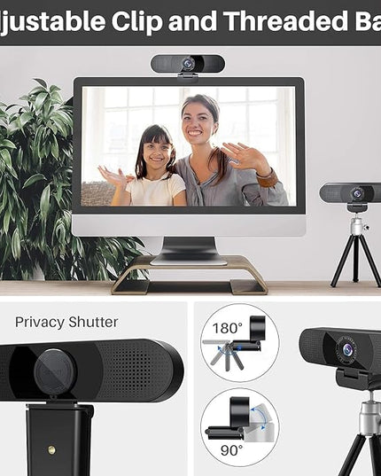 EMEET C980 PRO 3-in-1 1080P Webcam with Microphone and Speaker, 60°-98° Wide Angle Webcam w/ 4 Noise Cancel Mics, 2 Speakers, Auto Low Light Correction W/Cover, USB Camera for Online Conference/Class